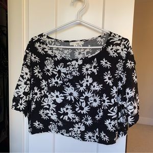 Black and White Floral Boxy Crop Top